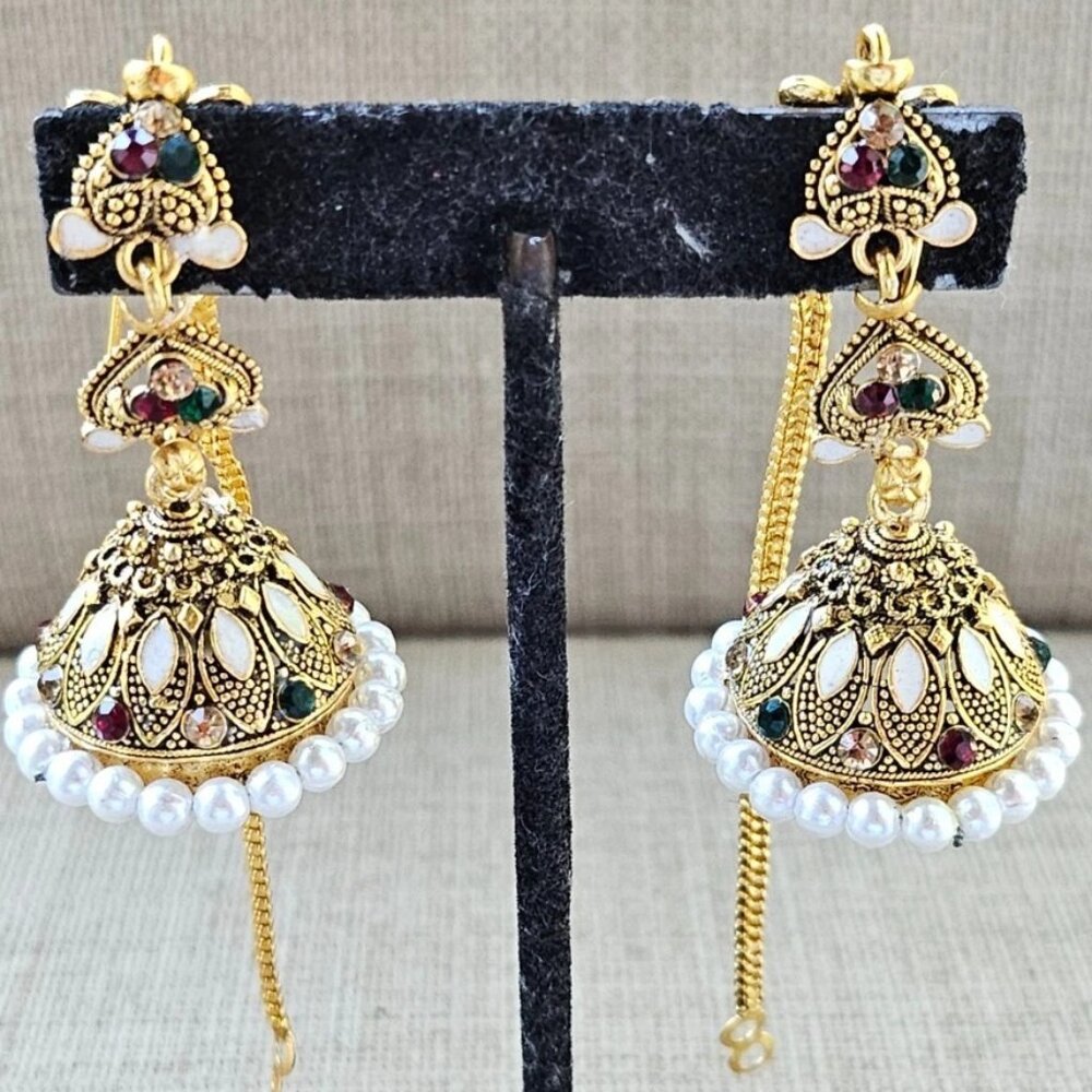 Traditional Earrings Gold Tone Fashion Jewelry Long Drop Down Jhumka Earrings